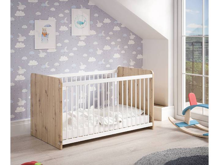 Babybett 144 x 81 x 76cm Braun/Weiß