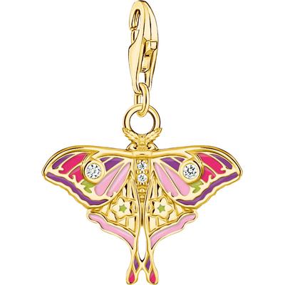Charm-Einhänger THOMAS SABO "Charm Nachtfalter bunt", gold (gelbgoldfarben, weiß, weiß), Charms, Damen, Silber 925 (recycelt), mit Zirkonia (synth.)