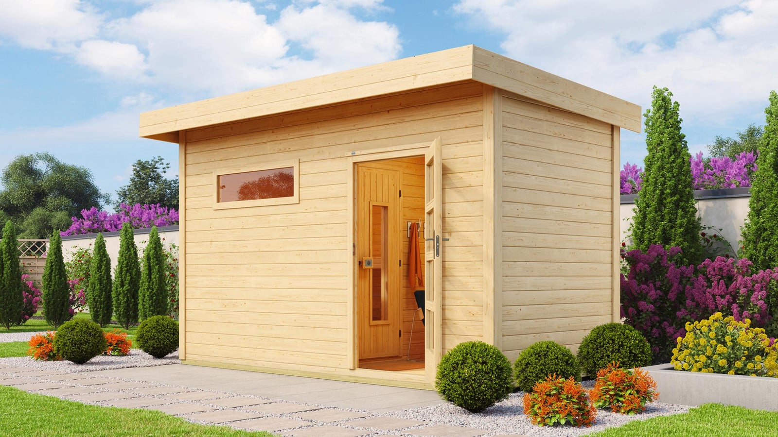 Weka Saunahuis FARSUND met voorruimte en BioS technische set, B: 415 cm, D: 250 cm, H: 253 cm