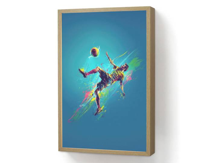 OnlyWow Wandleuchte - Fußballer - Farbspritzer - Farbenfroh - Ball - 40x60 cm, Blau, Holzwerkstoff, Rechteckig, LED integriert, 40x60x8 cm, Lampen & Leuchten, Innenbeleuchtung, Wandlampe