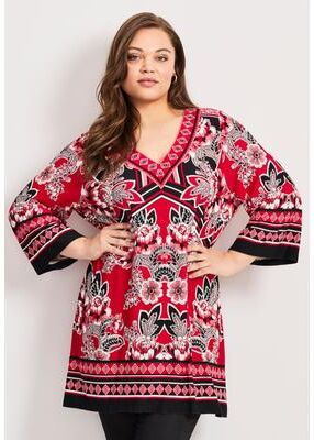Plus Size Women's Scarf Print Tunic by Avenue in Red Scarf Print (Size 18)