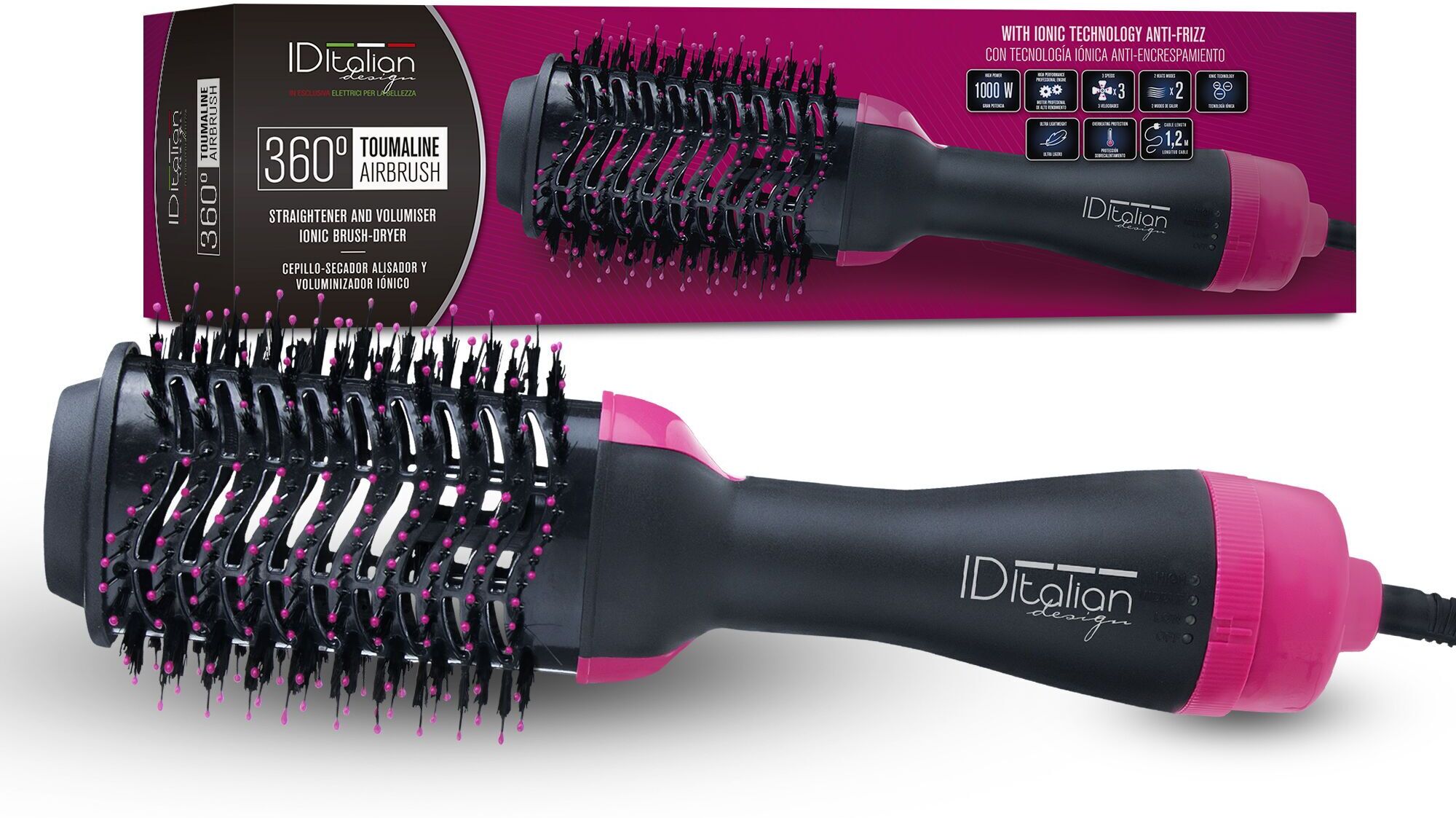 Italian Design 360 Turmalin Airbrush Plattborste   svart