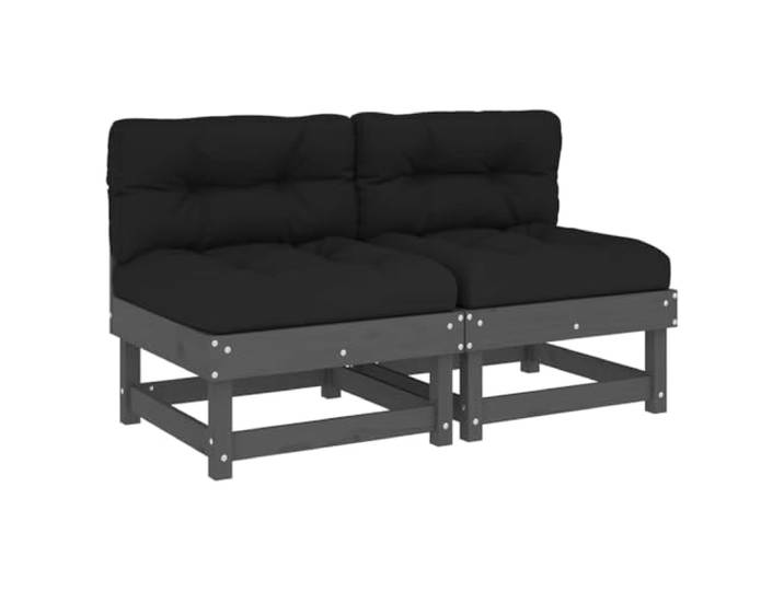 Coespram 2er Set Garten Sofa Mittelteil Massivholz Kiefer Grau Kissen Flexibles Modulsystem fuer Terrasse und Innenhof: Bequeme Sitzelemente mit dicken Polstern aus Oxford-Gewebe.