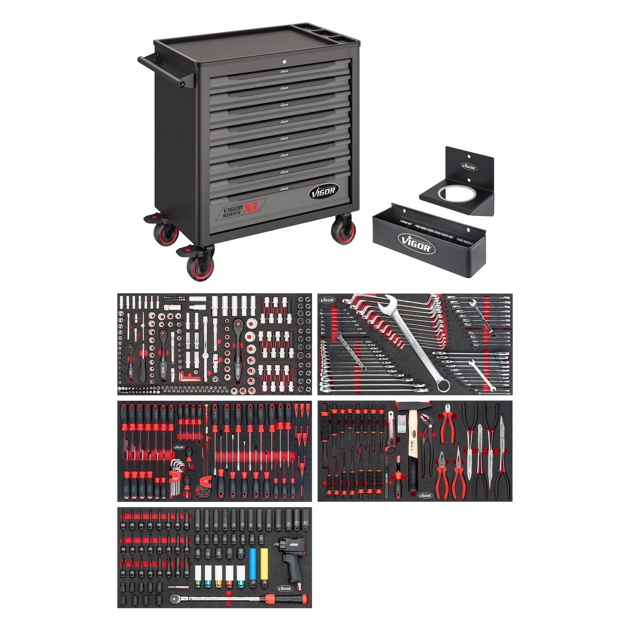 Vigor Werkstattwagen Series XL Kunststoff-Arbeitsplatte mit Sortiment V4481/466 466-teilig ... (466x) (V4481/466)