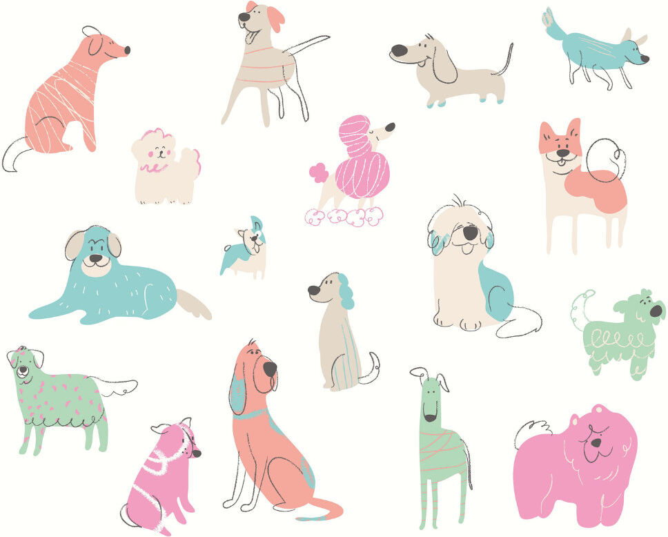 Zoomie Kids Happy Dogs - Wall Mural Blush Pink 240cm L x 300cm W