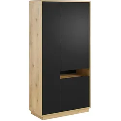 KLEIDERSCHRANK 3 Türen Raven Mattschwarz und Holz