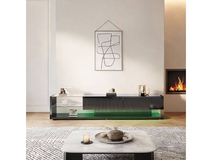 Meuble TV design noir laqué brillant 170 cm avec éclairage LED variable et - Black Particle Board 170 x 36 x 38 cm Ref 5VFYIE