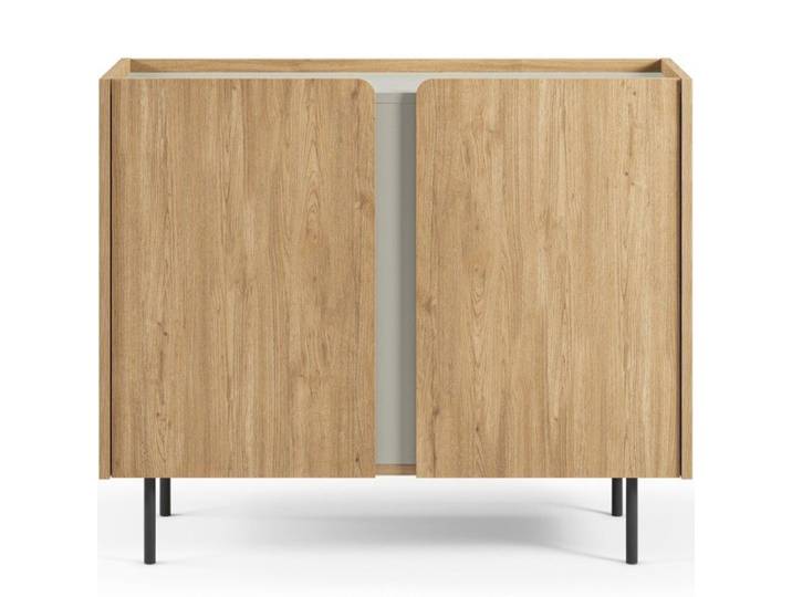 Buffet 2 portes décor chêne et vert 100 cm - Ingo