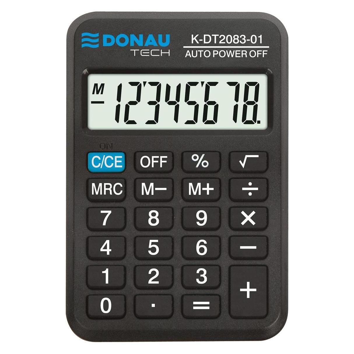 Donau Taschenrechner tech, 8-stellig, anzeige, masse 89x58x11 mm, schwarz (Batteriebetrieb) (K-DT2083-01)