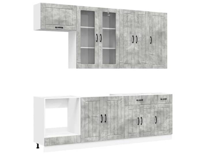 Makastle Küchenzeile 8-teilig, Betongrau, Holzwerkstoff, mit Wandschränken und Unterschränken, Höhenverstellbare Füße, Wandmontage
