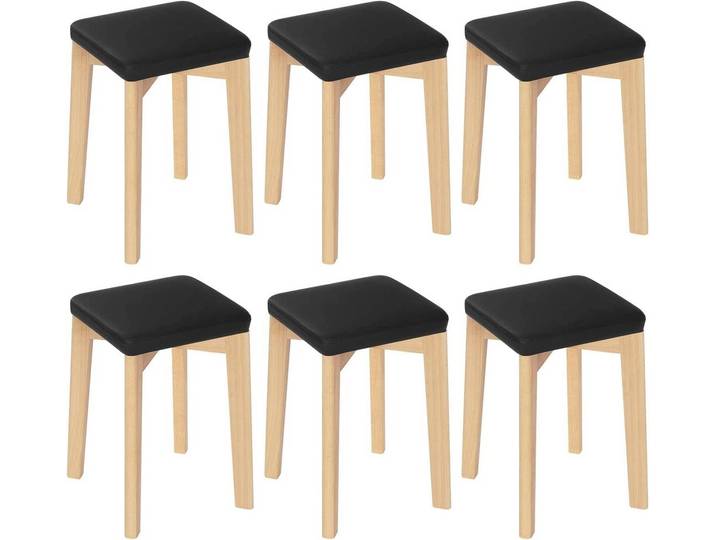 Woltu Esszimmerstuhl (Set, 6 St), Küchenstuhl aus Massivholz stapelbar PU-Sitz