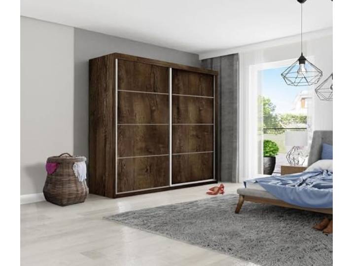 KIER FURNITURE Schiebeschrank TOP PLUS Esche Dunkel 150x200x62 cm Geräumiger Schiebeschrank mit platzsparenden Türen und Stauraum für Kleidung, Wäsche und Accessoires