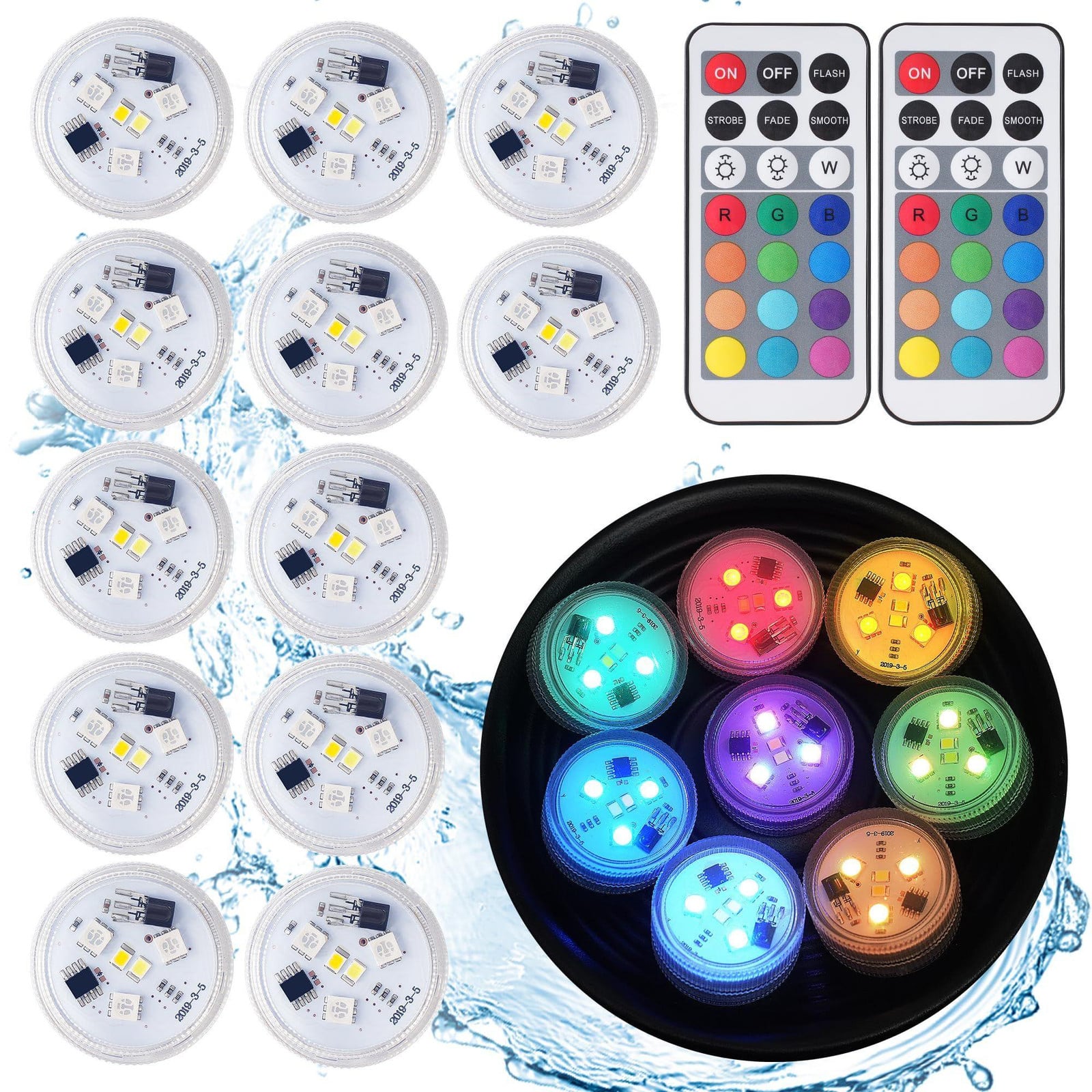 Lustrens 12 stuks Mini-onderwaterlicht RGB multi-color LED waterdichte theelichtjes