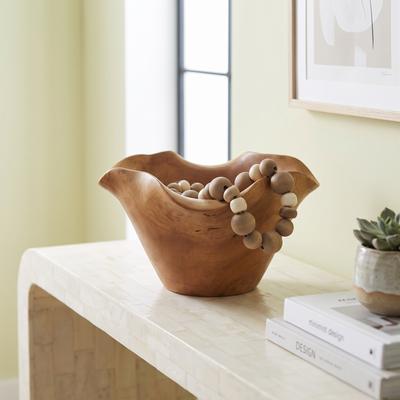 Sagebrook Home "Sculptural Teak Wood Bowl with Natural Finish - 10"", Brown & Tan - 9.5"""
