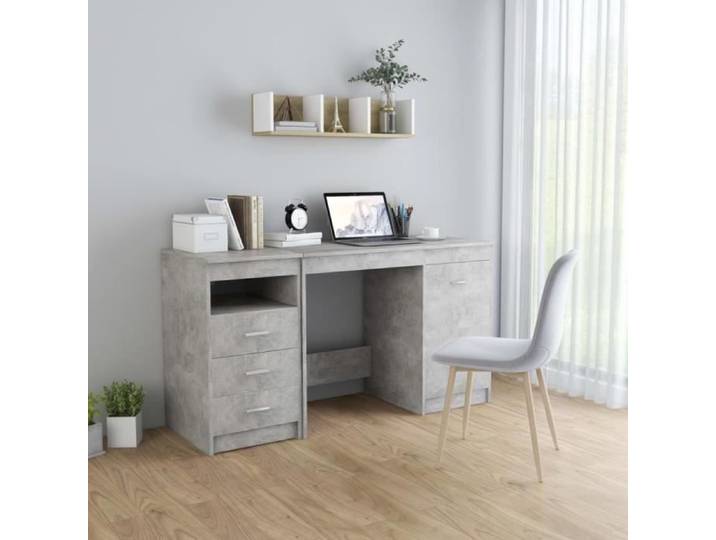 Bureau - Aggloméré - Gris - 3 tiroirs - Contemporain - Design