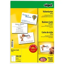 Sigel Visitenkarten MP A4 Ink/Laser/Copy 185g/qm hochweiß VE=600 Stück