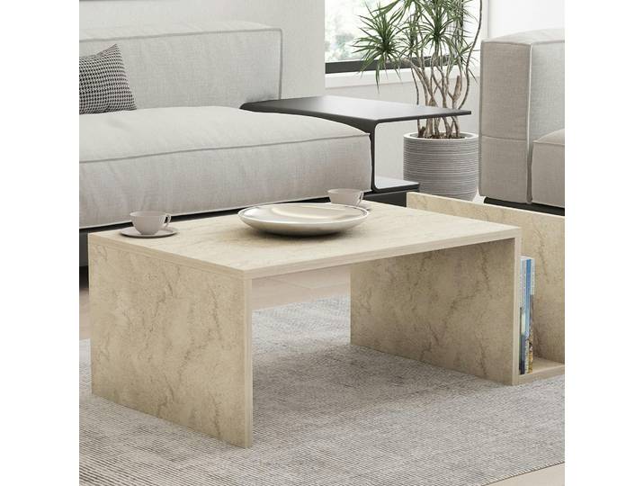 Table basse avec porte-revues MARFA - Travertin