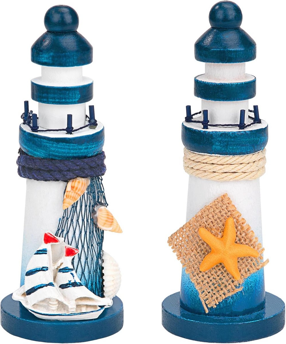 Houten Lighthouse Model - 2-Delige Mini Lighthouse Decoratie Set voor een Maritieme Sfeer