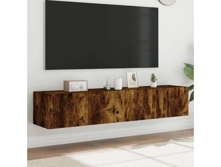 Meubles TV Muraux et Lumières LED 2pcs Armoires de Télévision Suspendues avec Rangement Meubles Télé Flottants 837290