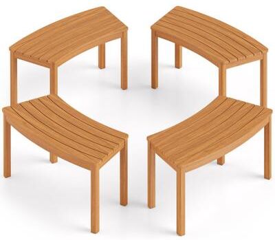 Costway Outdoor Curved Acacia Wood Bench Set of 2/3/4 for Front Porch-4