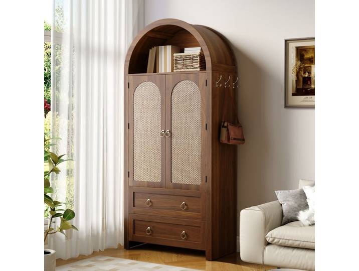 Buffet en Arquée Armoire de Rangement Buffet Haute Vintage Pour Salon Bibliothèque avec 2 Portes et 2 Tiroirs 80x40x180 cm