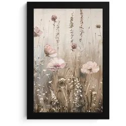 POSTER MIT RAHMEN Blumen - Rosa - Modern - Beige Poster 20x30 cm