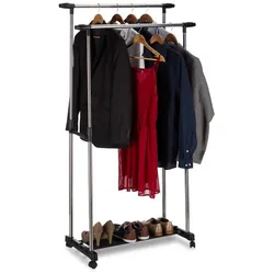 Relaxdays Rollgarderobe mit 2 Kleiderstangen Schwarz,Silber