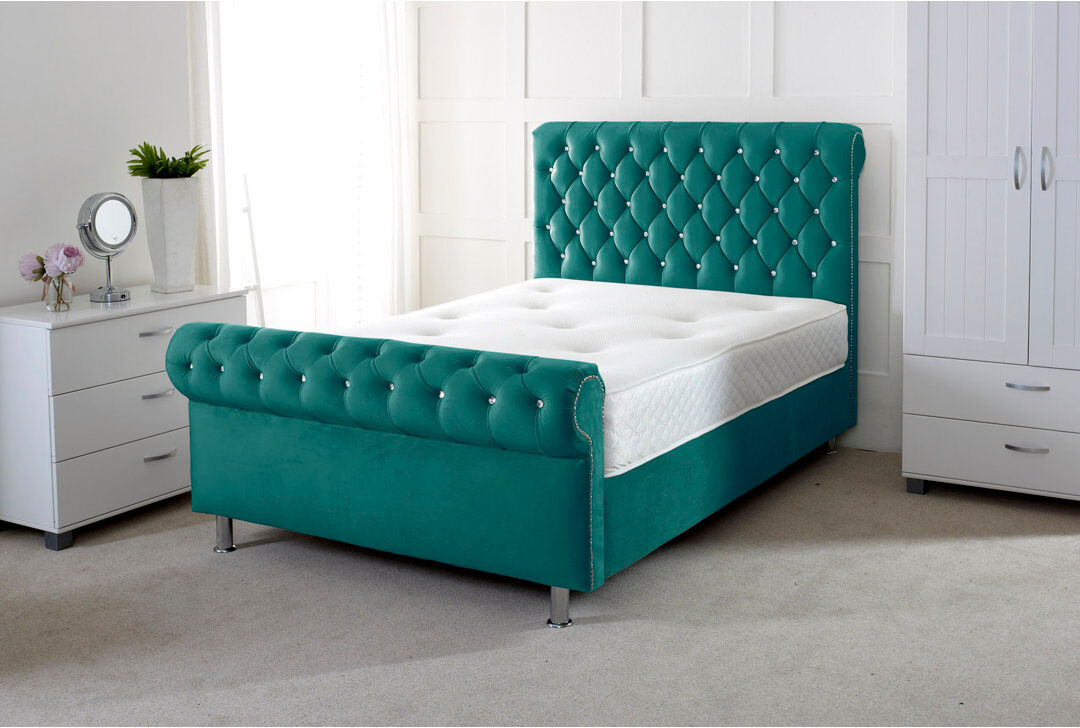 Mercer41 Charity Upholstered Bed Green Double (4'6)