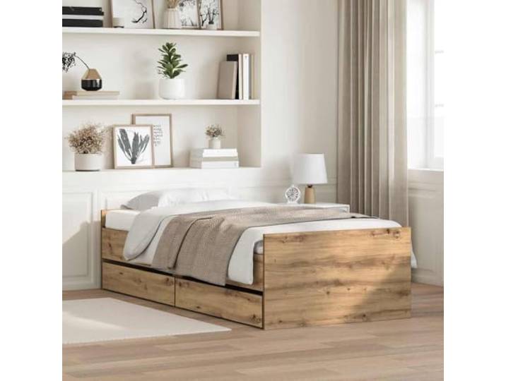 YUOTYRKTEJRSG Massives Kiefernholz Stauraum Bettrahmen 100x200 cm Braun Bettrahmen Artisan-Eiche 100x200 cm Massives Kiefernholz Bettgestell mit Schubladen Lattenrost Stabil