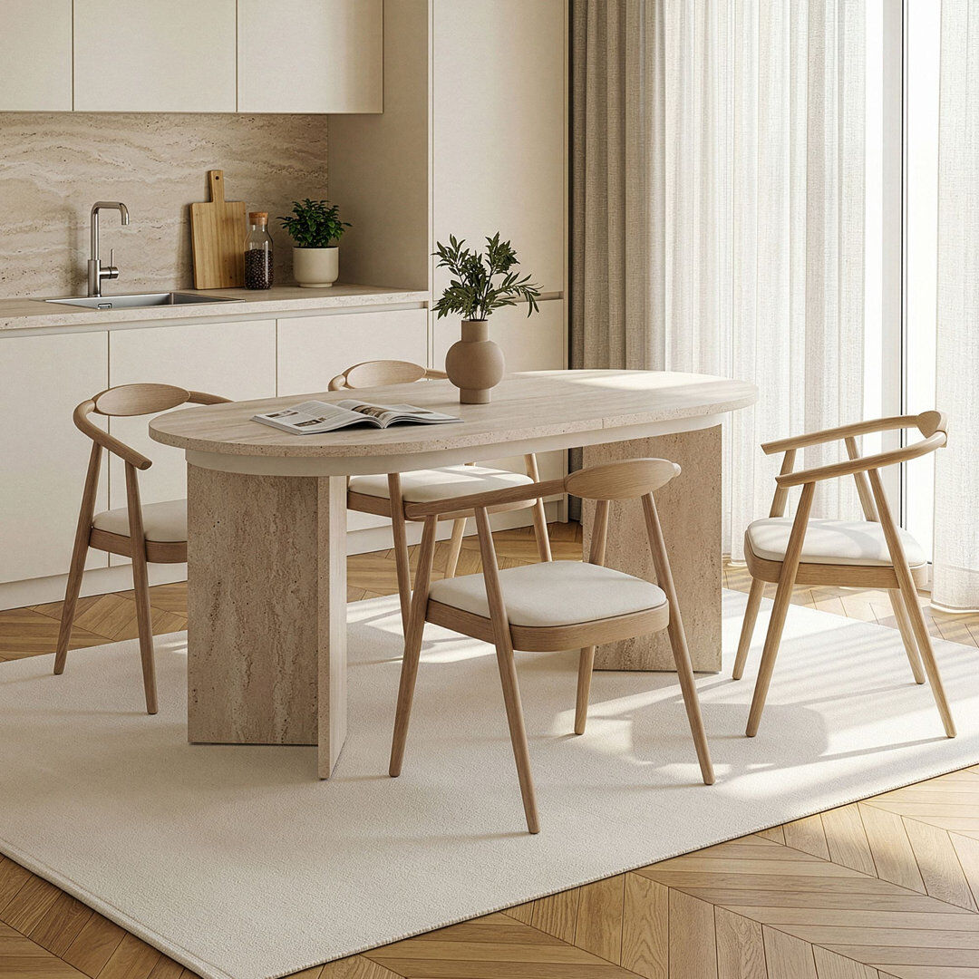 17 Stories Dining Table Travertine