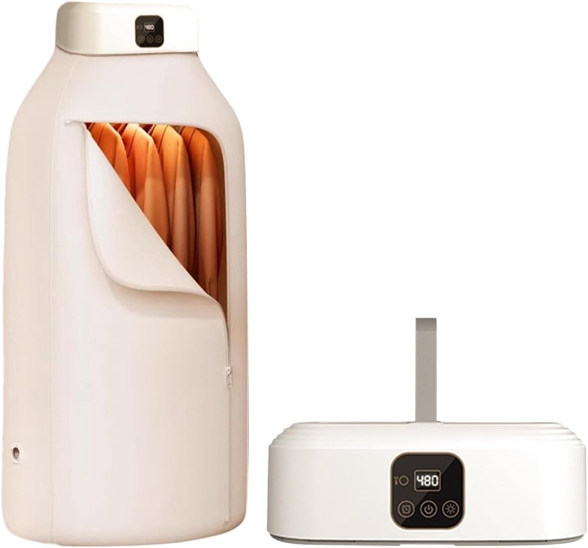 Draagbare mini-droger met warmtepomptechnologie en UV-sterilisatie, wit