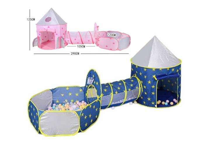 IMBABY Tente de jeu imprimée étoiles pour tout-petits avec piscine à balles et tunnel de jeu, maison de jeu intérieure et extérieure pour enfants, cadeau d'anniversaire