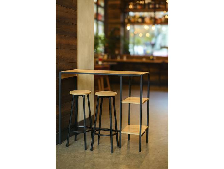 Loku Bar-Set Hoher Tisch + 2 Hocker - Schwarz
