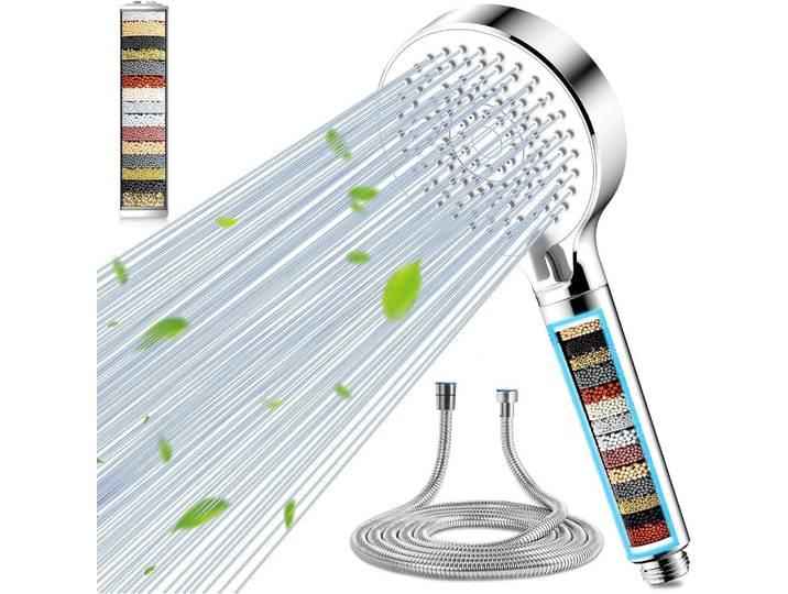 Duschkopf mit Filter 20 Schichten Handbrause 5 Strahlarten Hochdruck Wassersparend Weiß mit Schlauch