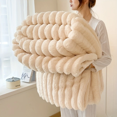 Shop Station Soft Striped Throw Blanket For Sofa, Bed & Travel Cozy Lightweight Fleece Throw white 39.37 59.06 In