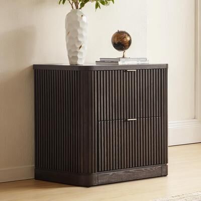 "HULALA HOME Emmanuel Modern 28.5"" Fluted File Cabinet Oak Veneer 2-Drawer Independent Locking"