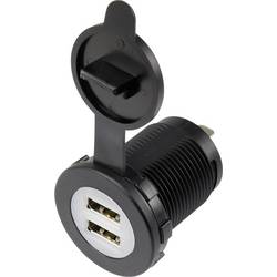 USB-Doppeleinbaubuchse mit Staubschutzkappe Buchse, Einbau vertikal 2-fach, Front rund Ø 36.8 mm, mit blauer Beleuchtung 1229307 TRU COMPONENTS Inhalt: 1 St.