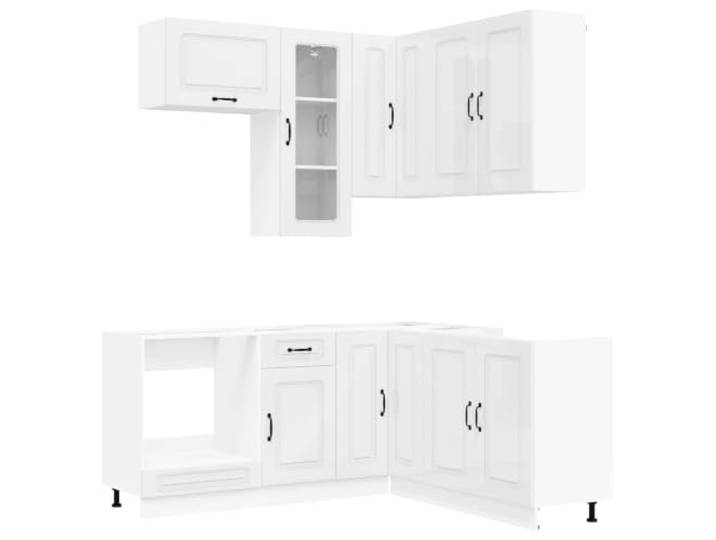 Tmriohed KALMAR Küchenzeile 8-tlg. Küchenschrank Set Hochglanz Weiß Modulares Stauraumset für die Küche: Variable Stellfüße, Ecklösung und Glasfront für eine passgenaue Einrichtung.