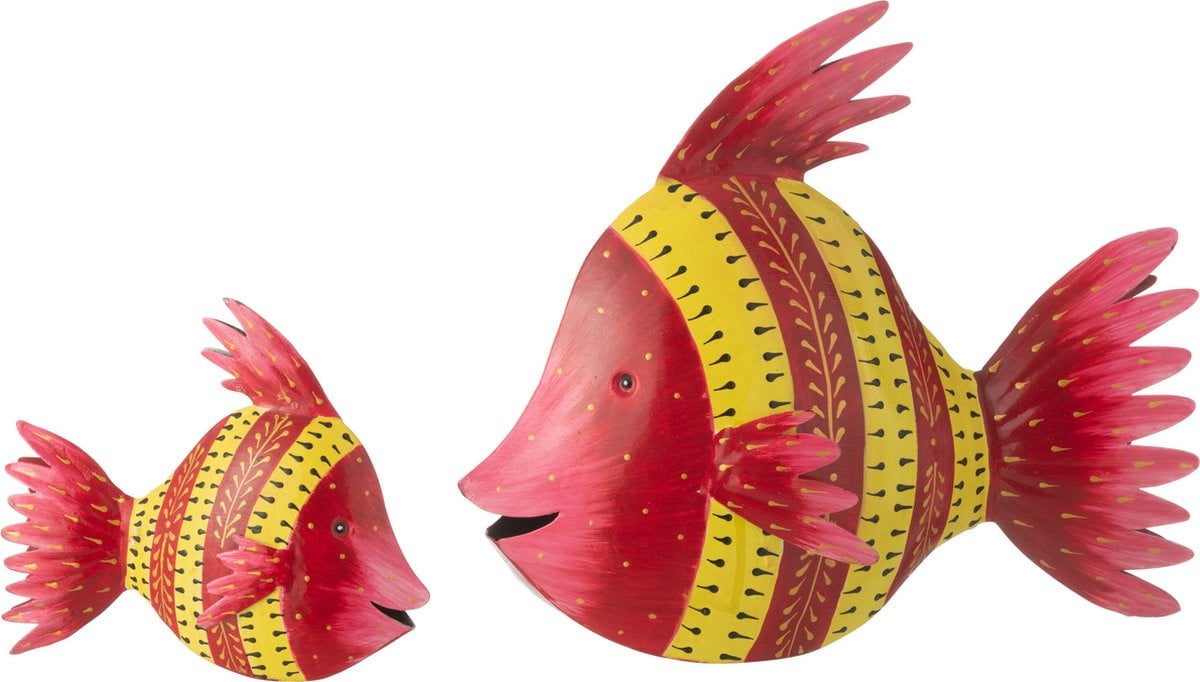 J-Line Decoratieve Vis van IJzer in Roze en Geel, Large