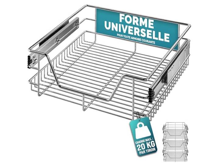 Casaria® 3x Tiroir télescopique de rangement 50 cm pour armoire cuisine tiroir de cuisine métal tiroir coulissant