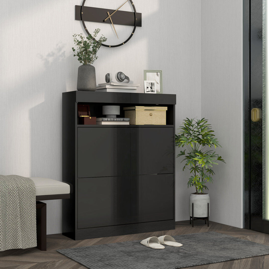Latitude Run HOMCOM Wall Mounted or Freestanding Shoe Cabinet with 2 Flip Drawers Black 16