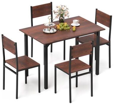 Costway 5 Piece Dining Table Set Industrial Style Kitchen Table and Chairs for 4-Walnut