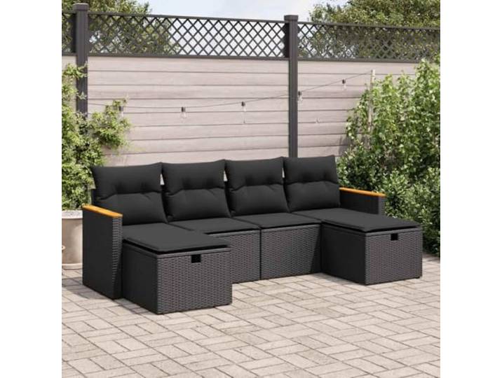 KTHLBRH Gartenmöbel-Set 6-teilig mit schwarzen Kissen aus Polyrattan Modularer Sitzsack für Terrasse und Innenhof