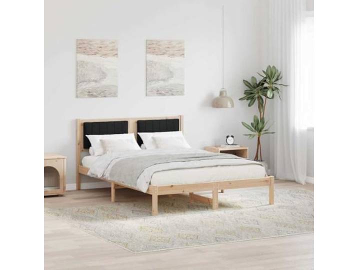 YNGBHFNOP Kiefernholz Polsterkopfteil Modern 140x200 cm Braun Bettgestell mit gepolstertem Kopfteil Schwarz 140x200 cm Massivholz Kiefer Lattenrost Stabil Modernes Design