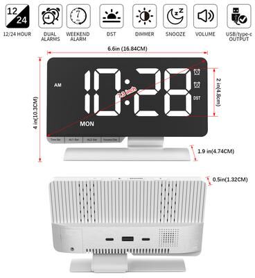 Perfect Picks Market Smart Adhan Prayer Clock With Large LED Display, Auto Dimming & Digital Alarm For Home And Bedroom white