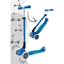 Globber Elite Lights - 3 Wheels Scooter (Globber Primo Foldable Plus Light), Farbe: Pink-Hellblau