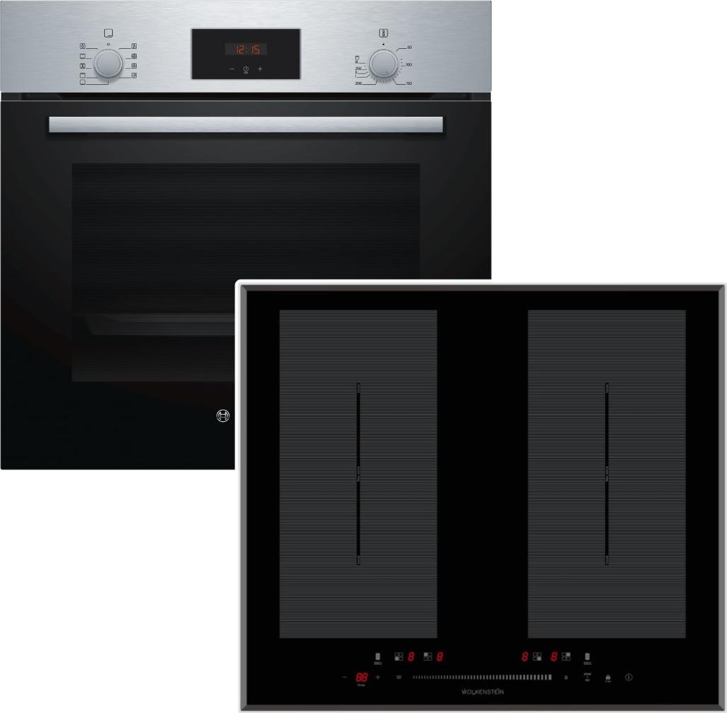 HERDSET Bosch Backofen 3D-Heißluft + Wolkenstein Kochfeld Flächeninduktion Booster 60cm autark