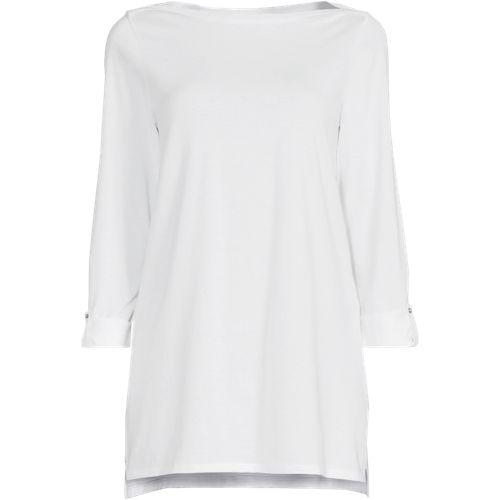 Langes Supima-Shirt mit U-Boot-Ausschnitt für Damen, Damen, size: regular, Weiß, Baumwolle, by Lands' End