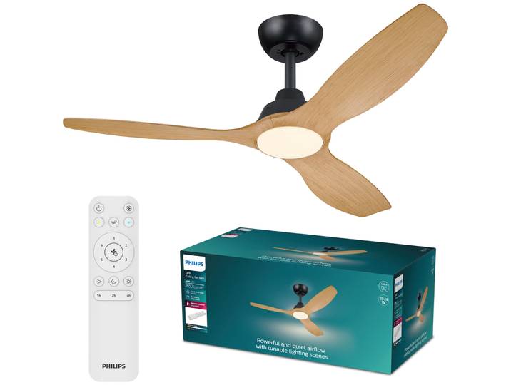 Deckenventilator mit Licht Philips schwarz B 132 cm Leuchtmittel inklusive - LED - Deckenventilator mit Licht- LED Energiesparlampe