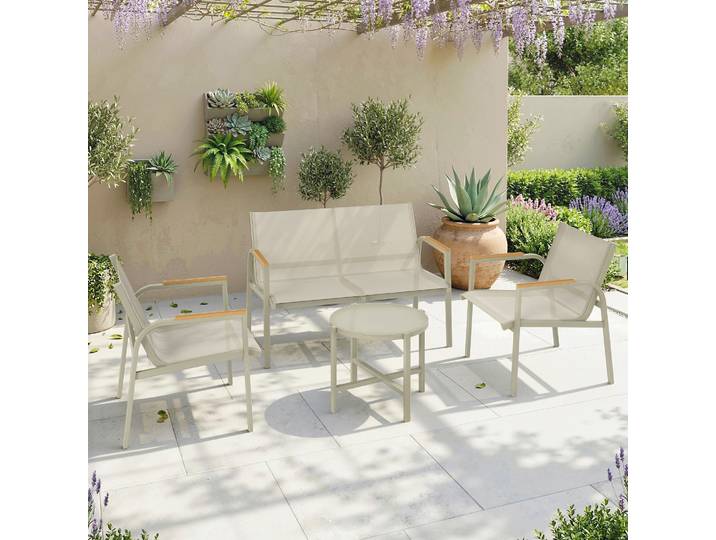 Outsunny Salon Jardin 4P Canapé 2 Places, Fauteuils, Table Verte